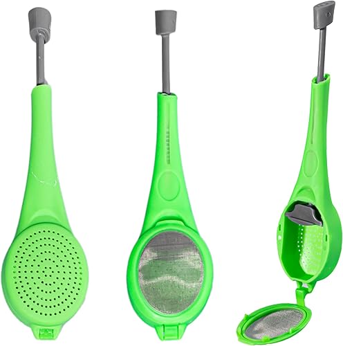 VEIREN 3 filtros de té de mango largo de plástico, infusor de té de malla con émbolo integrado, reutilizables, coladores de dos lados para té