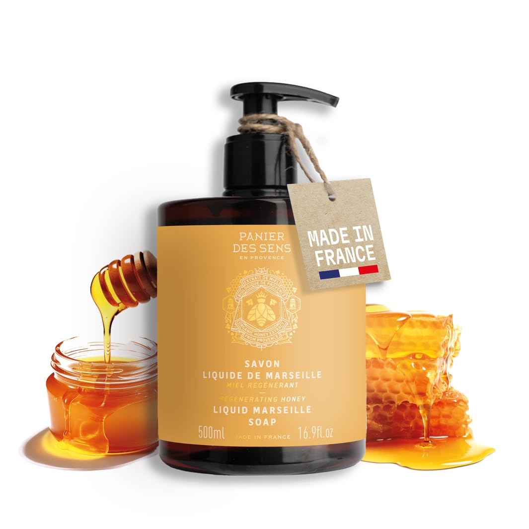 Panier des Sens - Liquid Hand Soap - Honey Hand Wash - French Marseille Moisturizing Hand Soap with Coconut Oil - Refillable Kitchen & Bathroom Hand Soap - 97% Natural Ingredients -16.9 Fl.oz