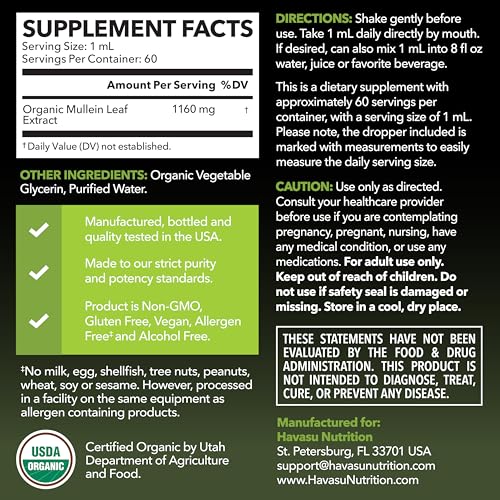 image for HAVASU NUTRITION Mullein Drops for Lungs - USDA Organic Mullein Leaf E