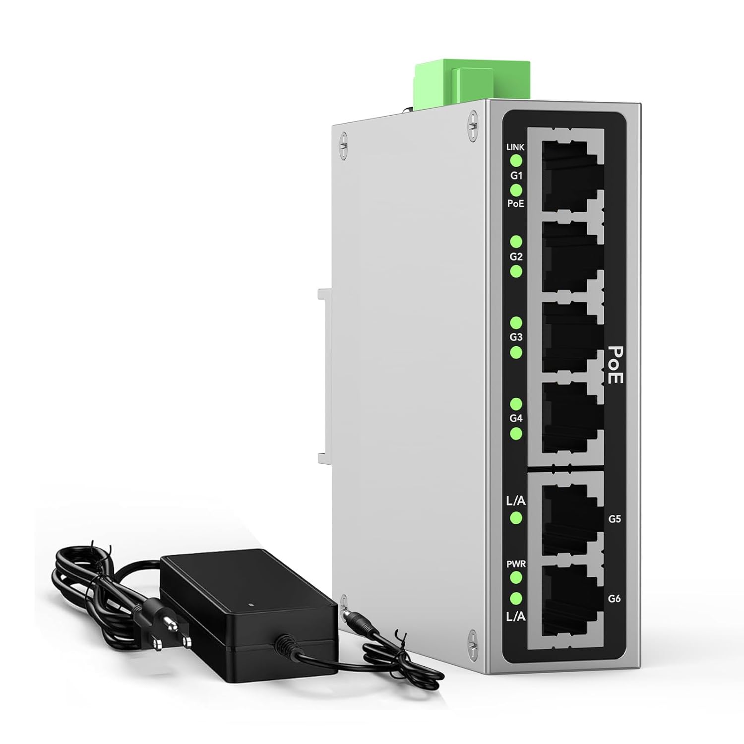 Industrial 4-Port Full Gigabit POE+ Switch with UL Power Supply, 2 Gigabit Uplink Port, Total 60W Budget, DIN-Rail POE Switch for IP Cameras, VoIP Phones, Wireless APs