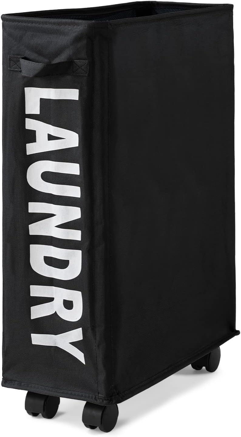 Surblue Slim Laundry Basket with Wheels Collapsible Rolling