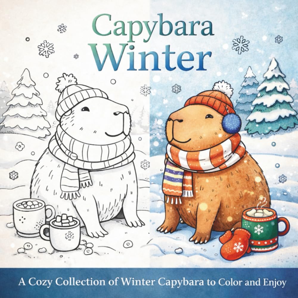 Capybara Winter: A Cozy Winter-Themed Coloring Book with Cute Capybaras, Snowy Scenes, and Relaxing Designs for Teens and Adults