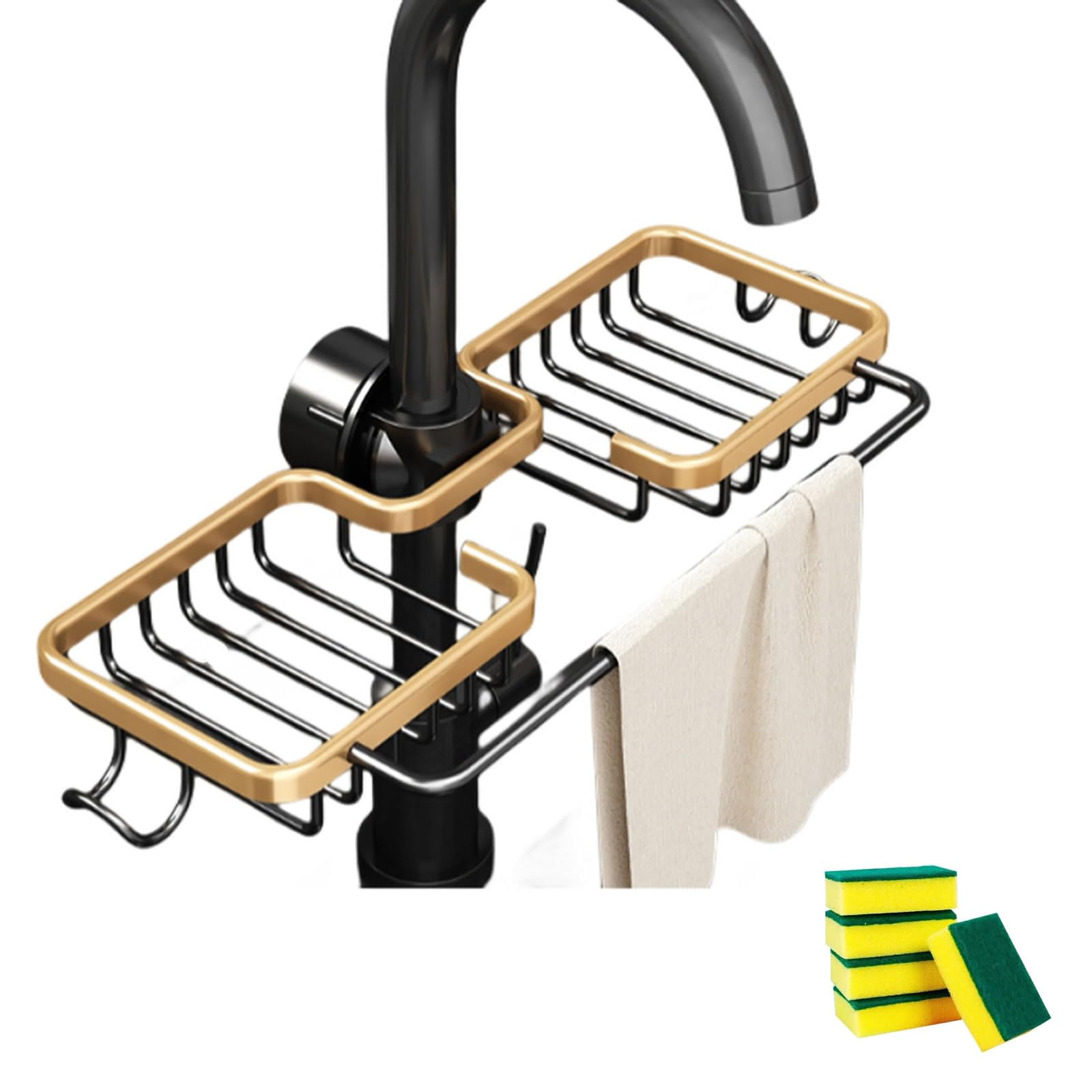 Soporte multifuncional para fregadero de cocina con doble ranura de aluminio duradero