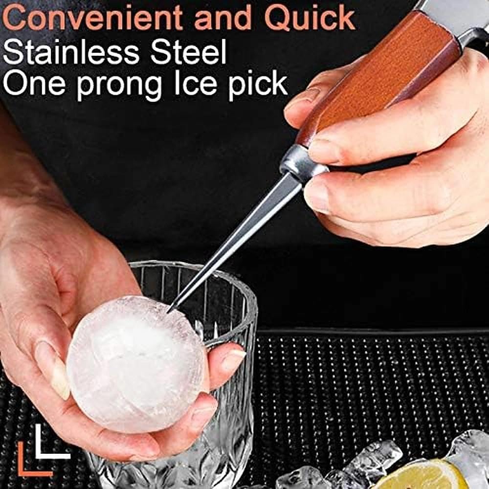 Ice Pick Set di 2 con Manico in Legno, Cippatrice per Il Ghiaccio 304 in Acciaio Inox,Tritaghiaccio,Scalpello per Ghiaccio, Ghiaccio Tritato, di sicurezza per bar da cucina
