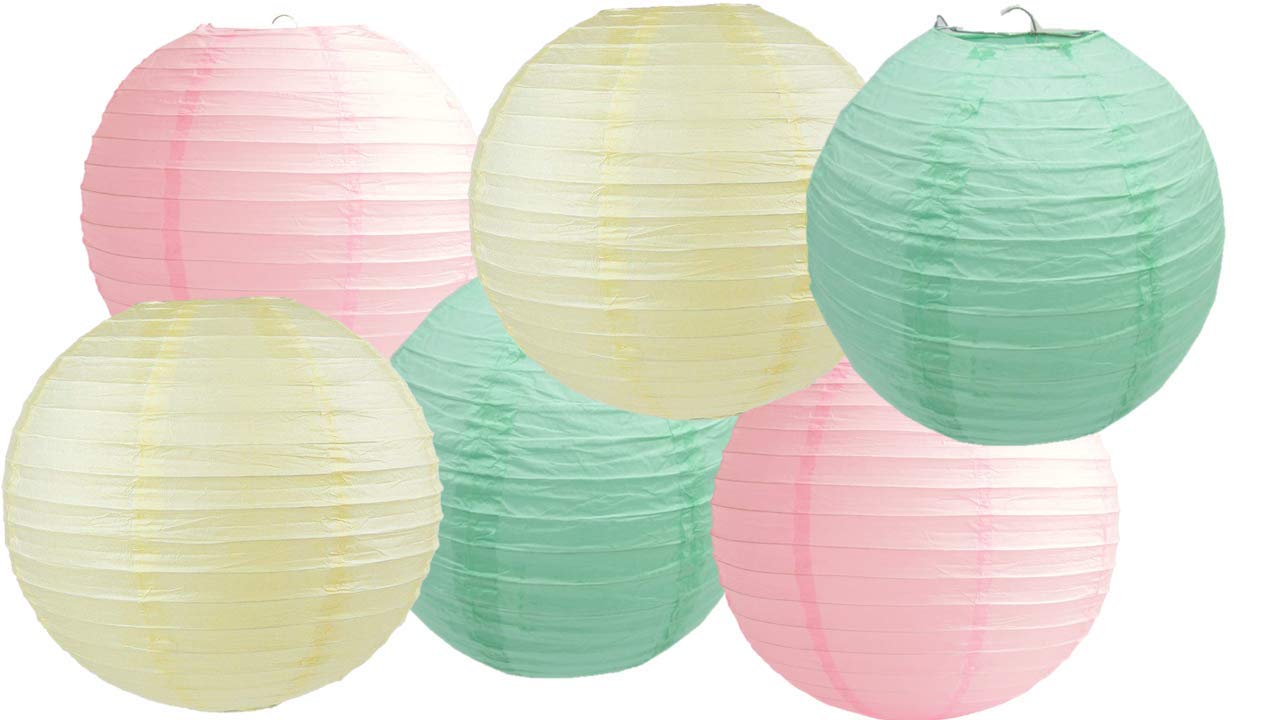 Paper Lanterns Mix Color Packs of 6 Round Paper Lanterns Lampshade (All Ivory/Cream, 12" (30 Cm)) — view 40