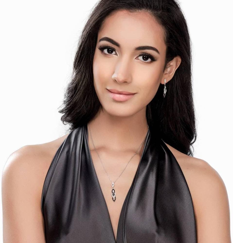 BERRICLE Sterling Silver Black and White Cubic Zirconia CZ Fashion Pendant Necklace for Women, Rhodium Plated 18 inch