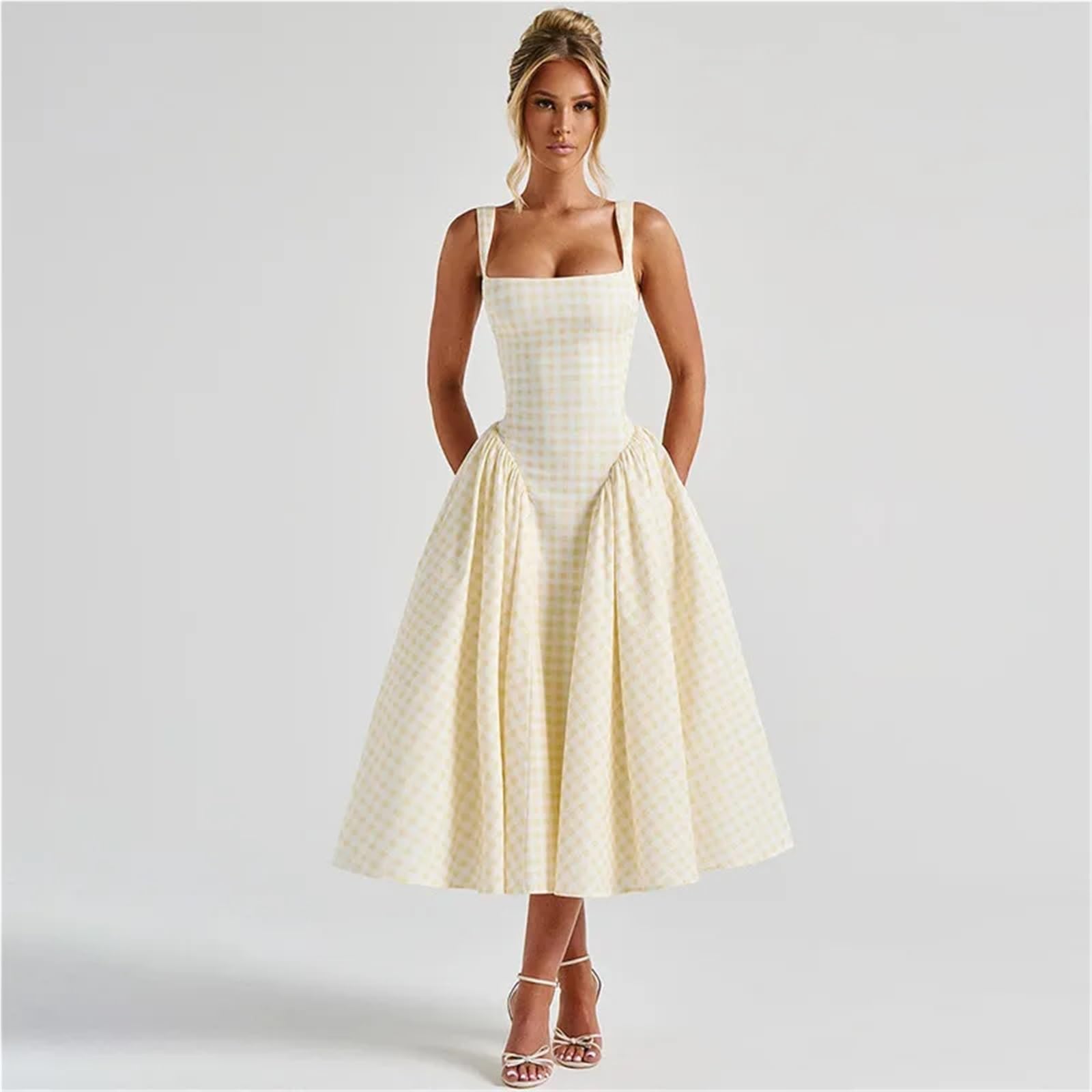 Robe Corset sans Manches for Femmes, imprimé écossais, Dos Nu, Ligne a, fête for Vacances, Cocktail, Plage, Streetwear, été pour Femme