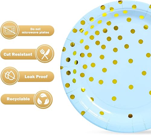 Miniatura 4 de CENLBJ Blue Gold Paper Plates 100PCS,Pink and Gold Dots Dessert Plates,Disposable Round Party Supplies great for Baby Shower,Birthday,Wedding,Bridal
