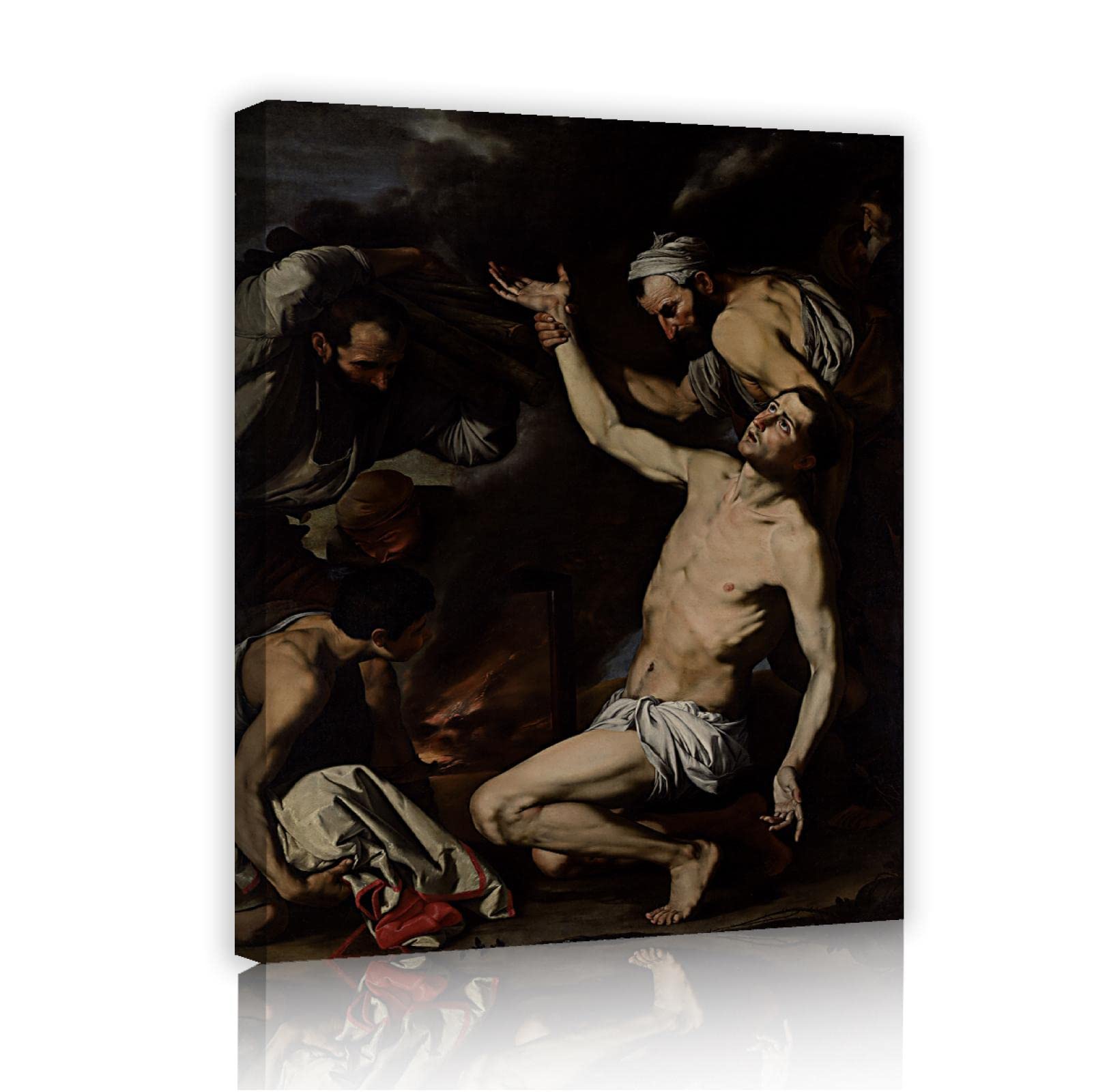 KAWAAI Caravaggio Arte enmarcado Impresiones Realismo Pinturas famosas: usepe de Ribera Martirio de San Lorenzo Reproducción sobre lienzo Decoración de pared 39x30cm Marco interno