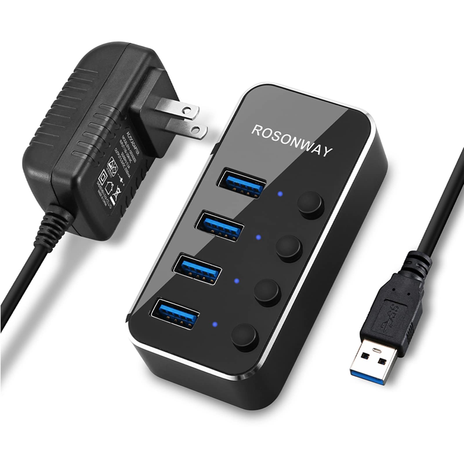 Amazon | ROSONWAY USB ハブ 3.0 電源付き 4ポートUSB Hub セルフ