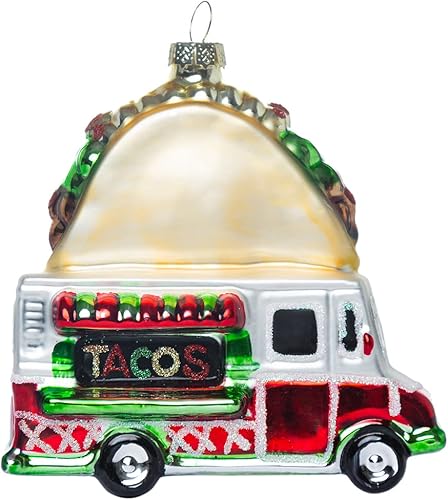 2 piezas de adornos de Navidad soplados de vidrio para Taco Van para decoraciones de árbol de Navidad, adornos de árbol de Navidad de vidrio para