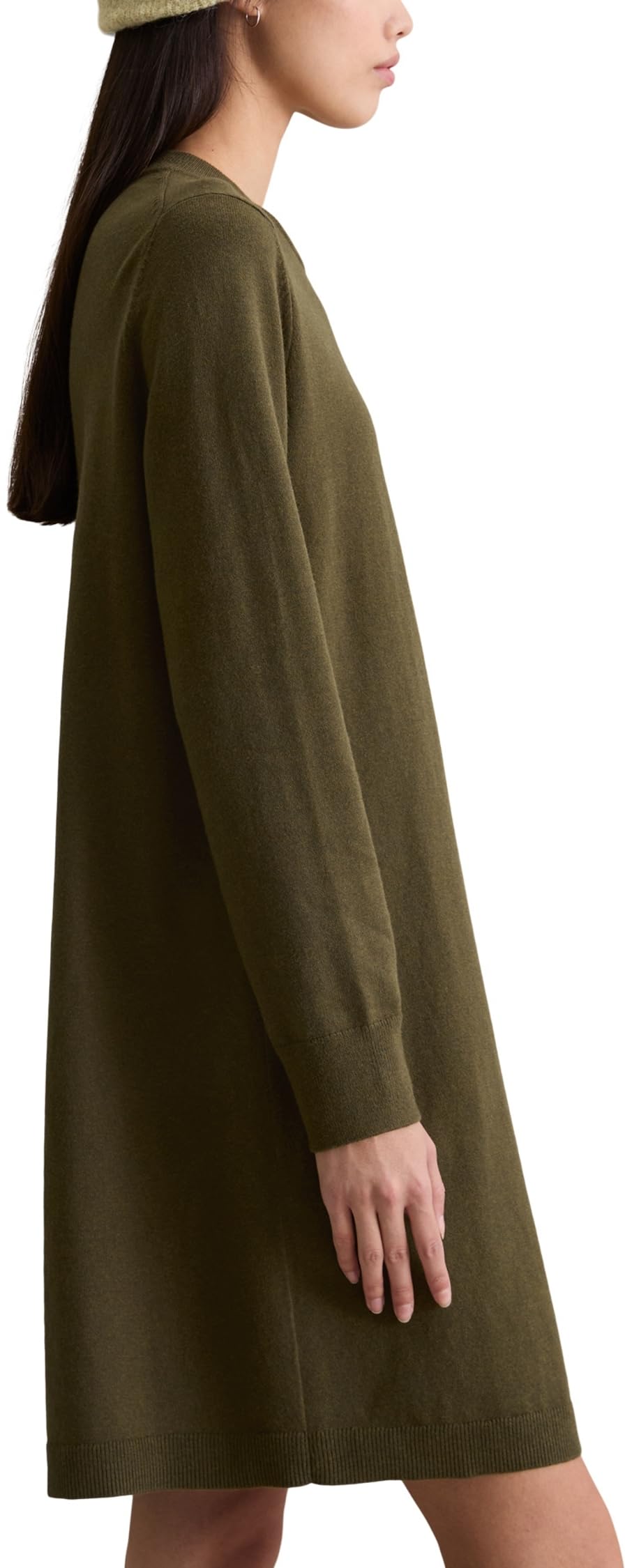 Marc OߴPolo Denim Damen Strickkleid mit Rundhalsausschnitt Knielang, Grün (Dark Green Melange 02), M