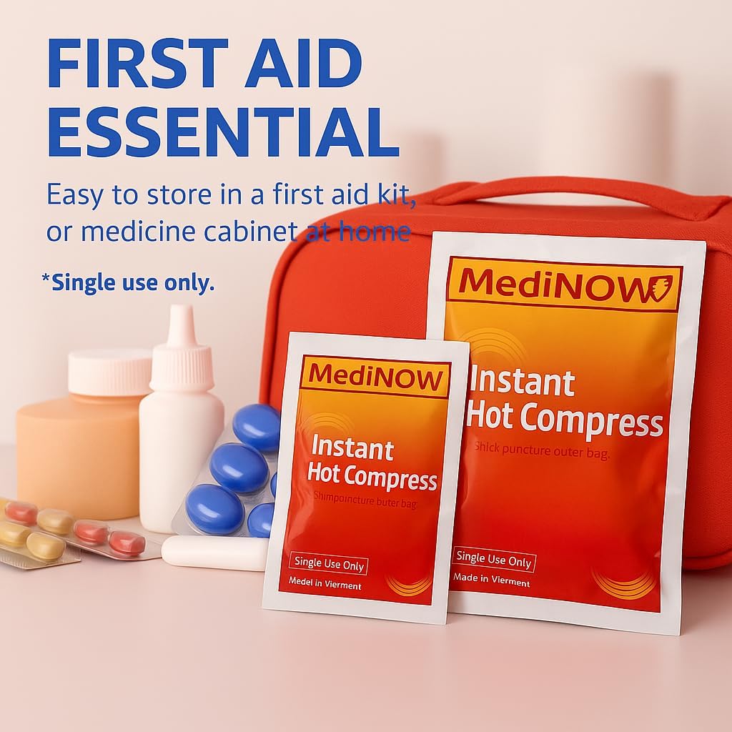 MediNOW Instant Hot Pack 6” x 6” [36 Pack] Disposable, Heat Packs for Pain Relief, Sore Muscles, Cramps, Muscle Spasms – Travel Hot Compress for Sports, First Aid