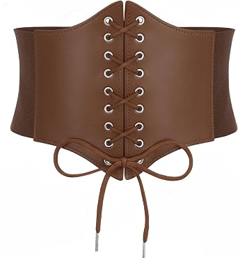 XZQTIVE Black Corset Waist Belt for Women, Wide Elastic Tie Waspie Belt for Dresses 4.7inch