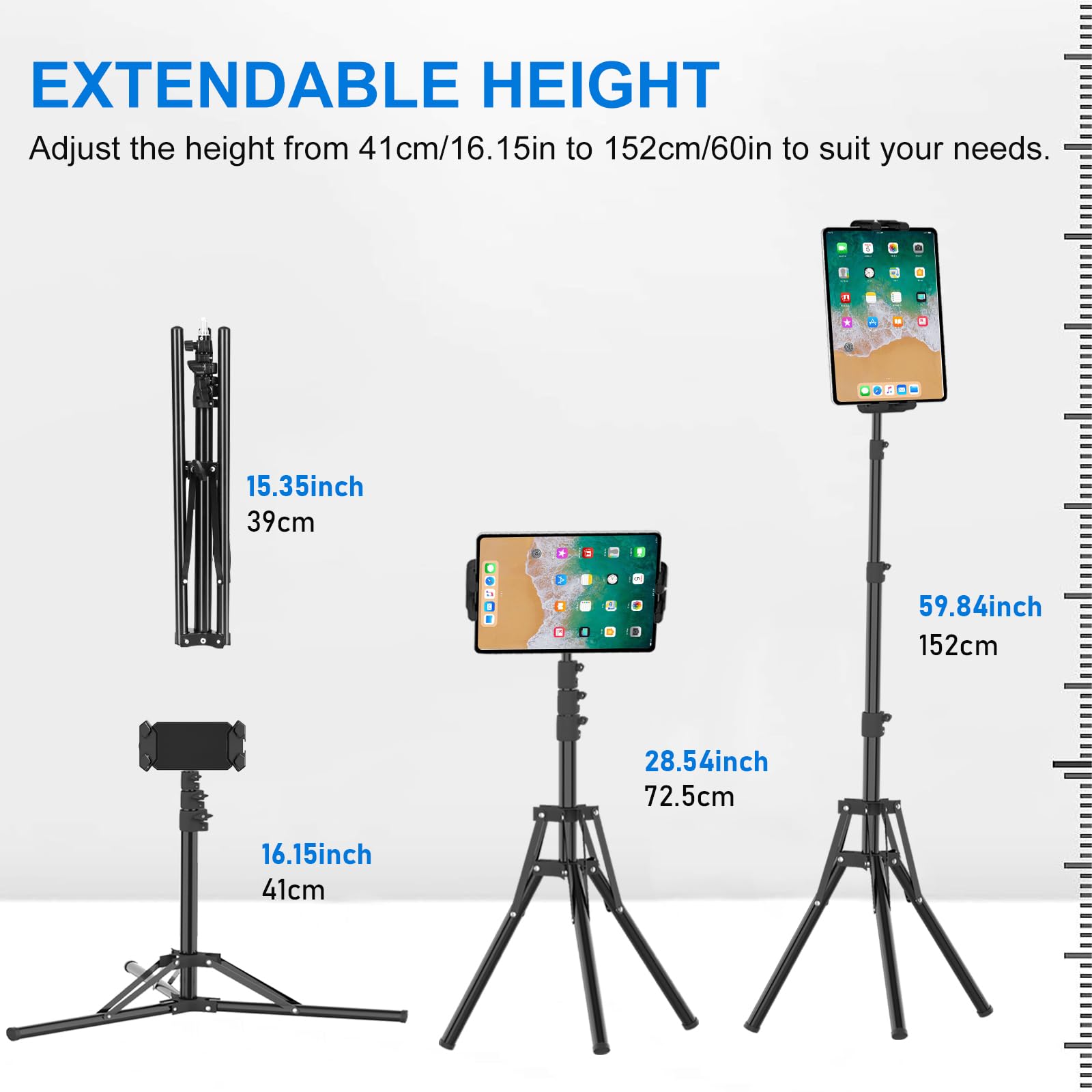 JUBORUI Supporto Treppiede Per Tablet 175 Cm – Pavimento Regolabile Con Collo Di Cigno E Rotazione 360°, Per IPad 4,7-13,5 Pollici