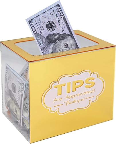 Miniatura 1 de Tarro de puntas acrílicas para dinero, caja de puntas doradas para bares de barman, contenedor de dinero, músicos, restaurantes, conductor,