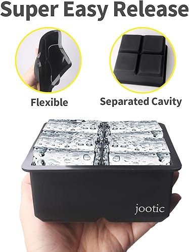 Miniatura 3 de jootic Bandejas grandes para cubitos de hielo de silicona (2.5 pulgadas), moldes grandes para hacer 4 cubitos de hielo gigantes para whisky (negro,