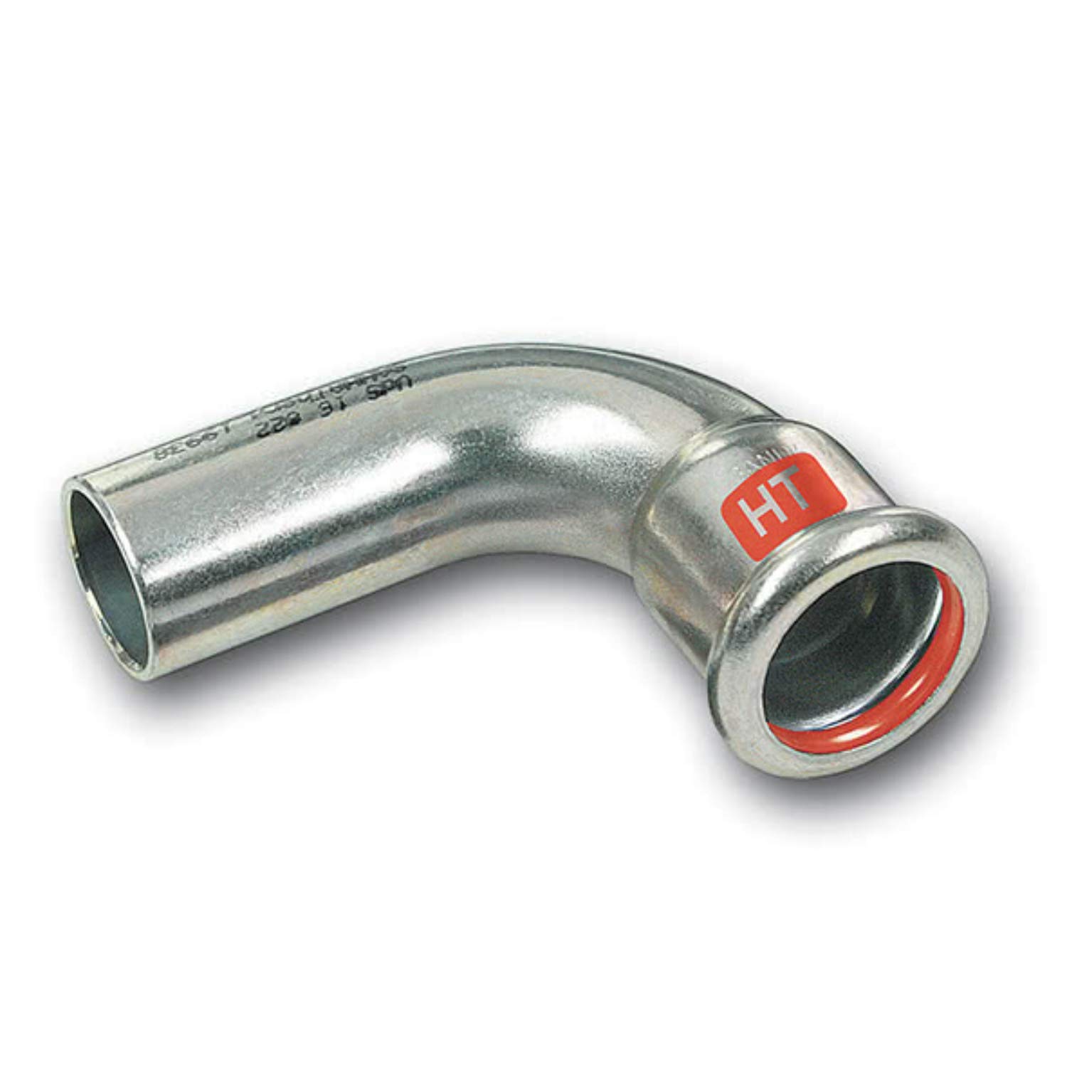 Curva 90º con extremo hembra macho, para instalaciones cerradas de calefacción, colección Sanha Therm Industry serie 28000, acero de carbono (Referencia: 128001A76)
