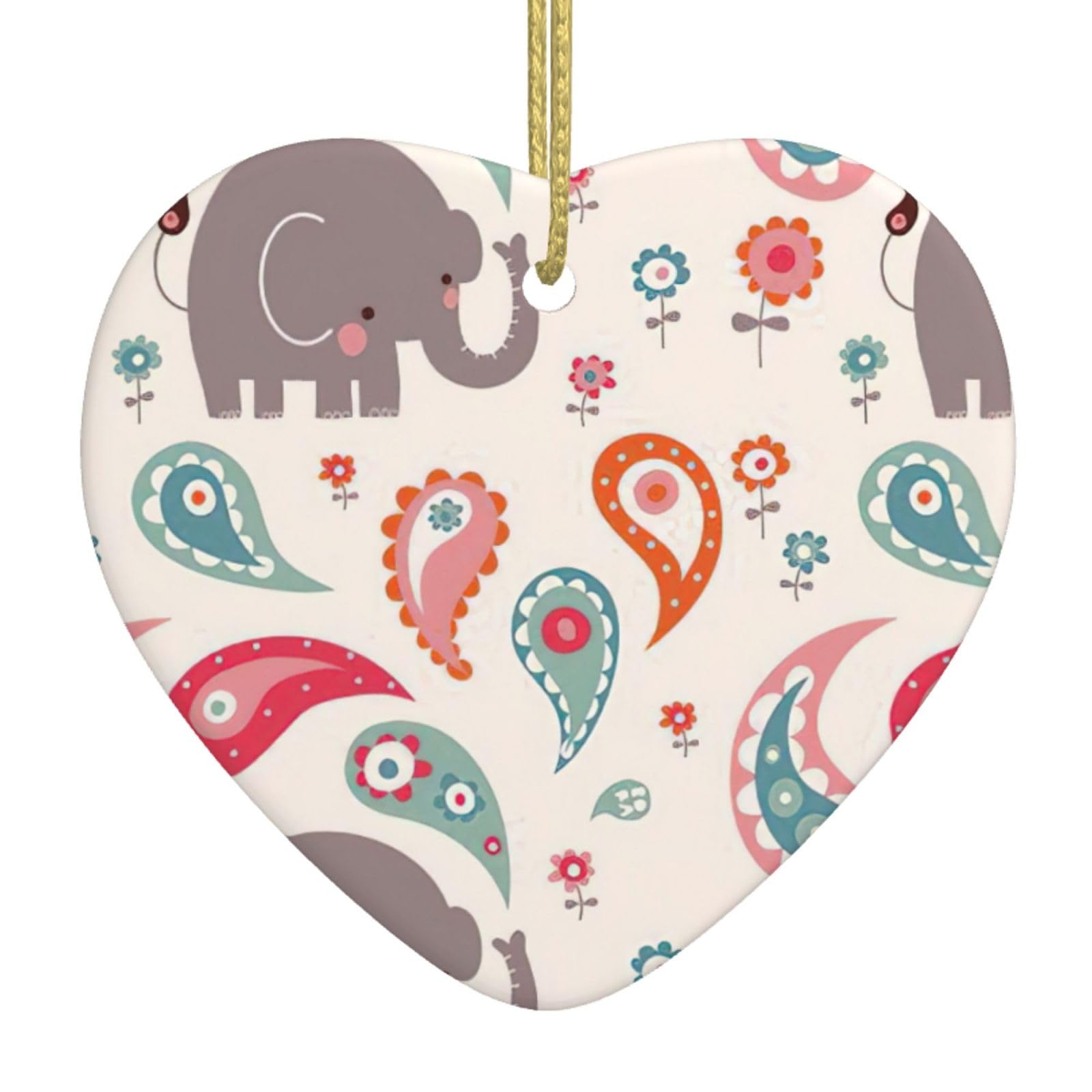 Nbtghga White Elephants Print Christmas Ornaments, Ceramic Hanging Ornament, Xmas Tree Decoration, Holiday Home Decor