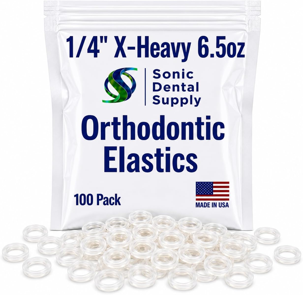 NEW IMPROVED - - Clear Latex Free 1/4" X-Heavy 6.5 oz - Orthodontic Elastic - Braces - Small Rubber Bands - Made in the USA