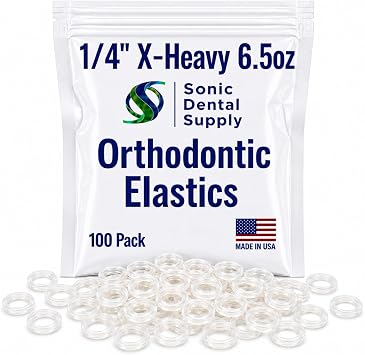 1/4 inch X-Heavy 6.5 oz - Orthodontic Elastic Rubber Bands - 100 Pack - Clear Latex Free, Small, Braces, Dreadlocks Hair Braids, Tooth Gap, Packaging, Crafts, Sonic Dental Supply - Made in USA