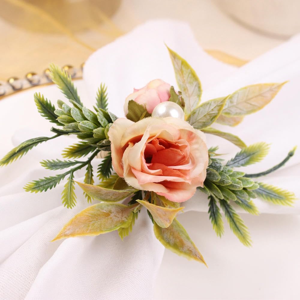 Rond De Serviette Lot de 30 Ronds De Serviette Double Rose Pomme De Pin Couleur Claire pour Mariage Hôtel Fête Anniversaire Dîner en Famille
