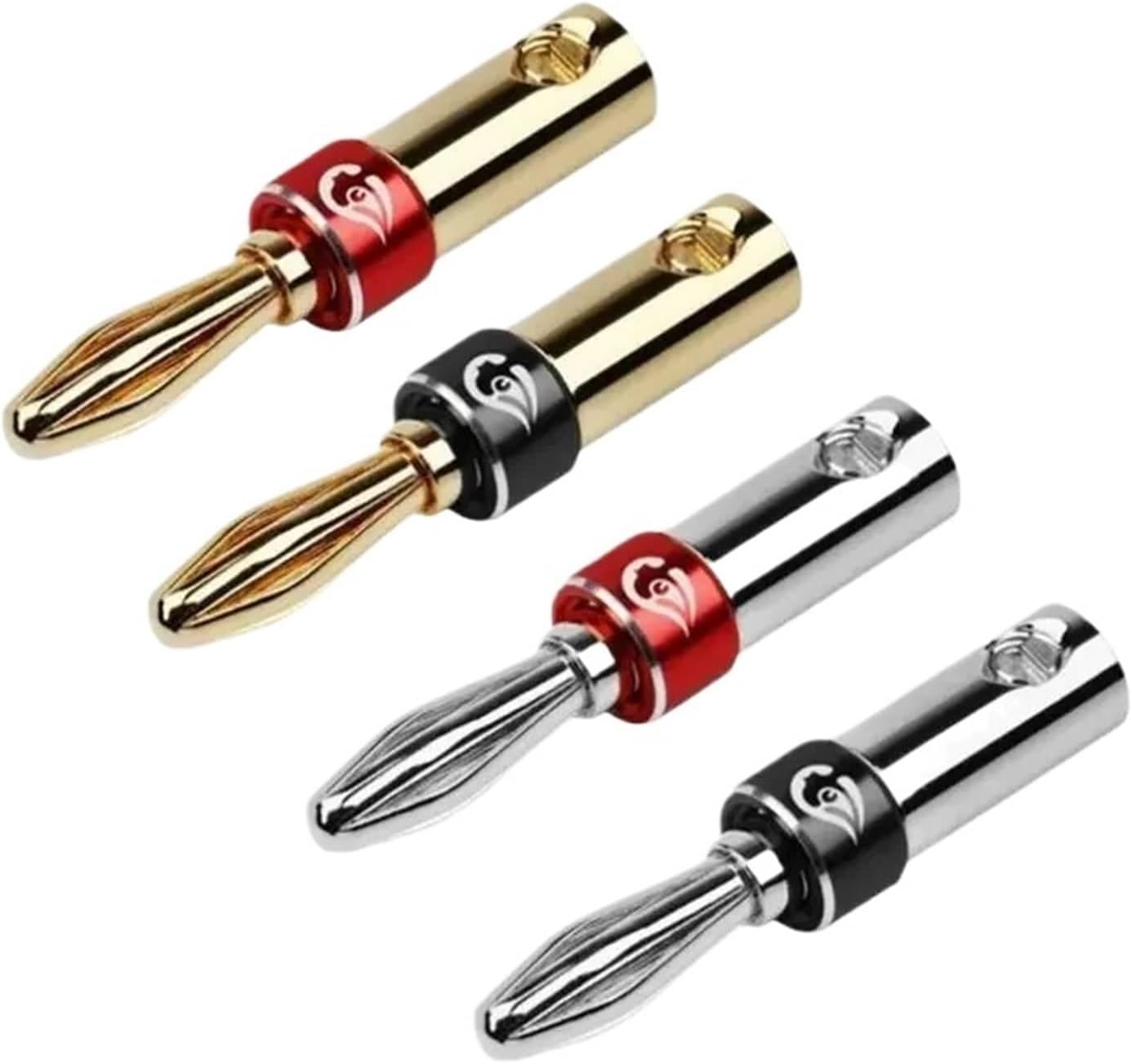 Banana Connector Audio Jack Bananas Connectors for 4mm Binding Post Double Screw Lock Speaker Terminal(50pcs,Mix Color Rhodium)