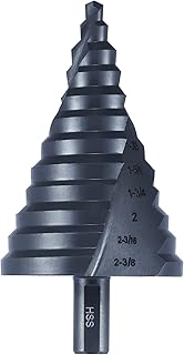 12 Sizes Step Drill Bit, 1/4 to 2-3/8 inch Black High Speed Steel Drill Cone Bits for Sheet Metal Hole Drilling Cutting, Sprial Unibit Extra Large 2-3/8 inch