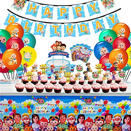 Cocomelon Birthday Party Supplies Set, Cocomelon Party Decoration Include Banner, Napkins, Tablecover, Cake Topper, Cupcake Toppers and Balloons for Kids Birthday Theme Party Decoration Baby Shower School Party Daily Favor Set