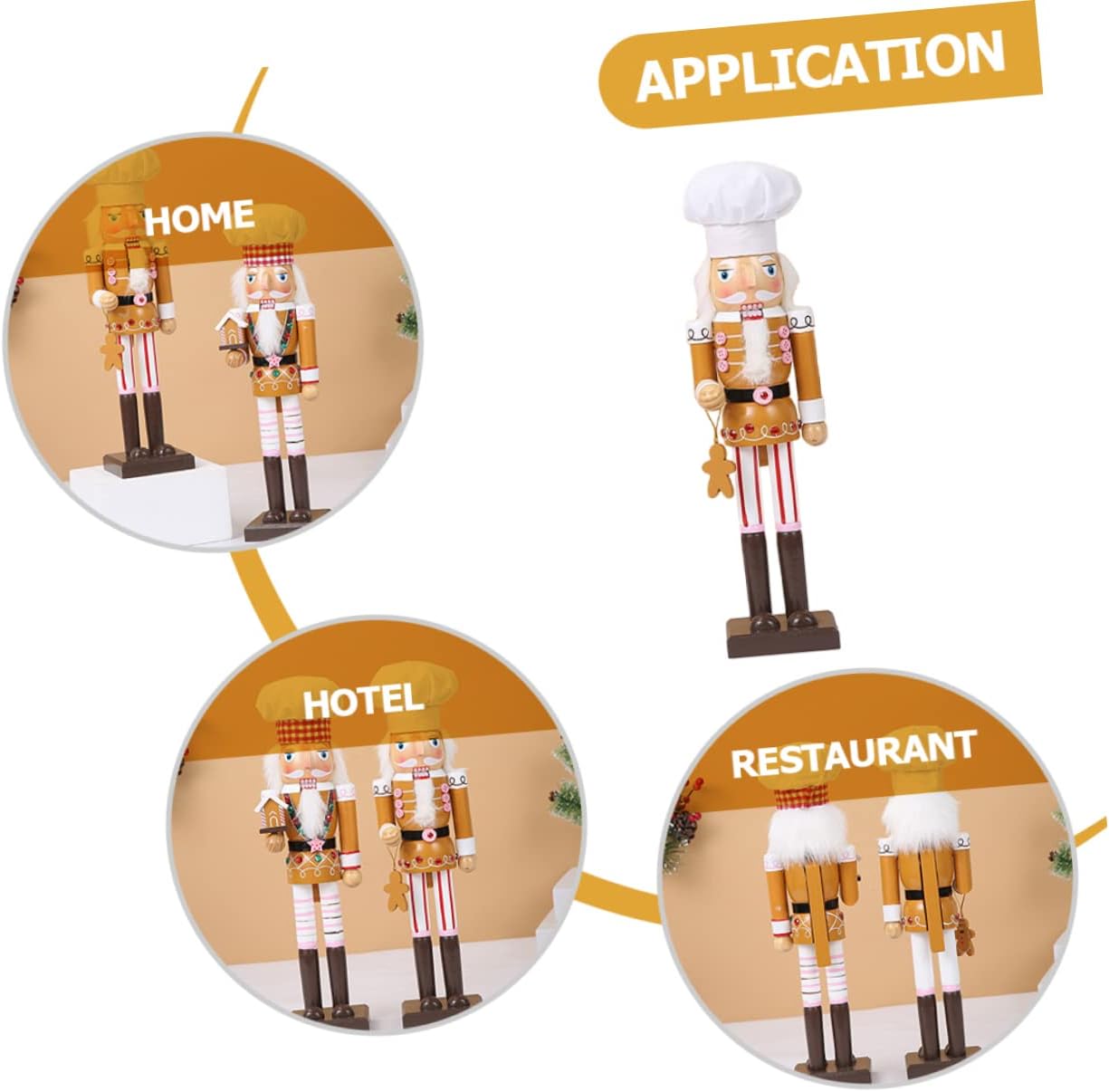 Ciieeo Wooden Chef Nutcracker Ornament Xmas Tabletop Decor Gingerbread Man Christmas Decoration for Home Hotel Restaurant Shelf Display