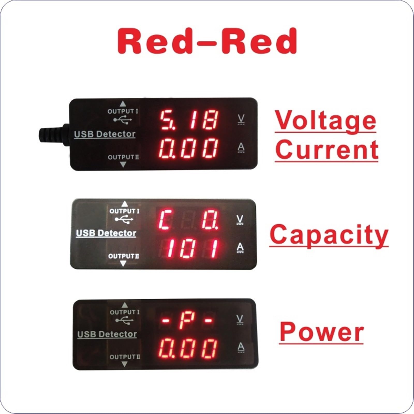 Akcesoria elektroniczne LED Cyfrowe mierniki napięcia Ładowarka USB Miernik napięcia i prądu Tester Detektor mocy (Red-Red)