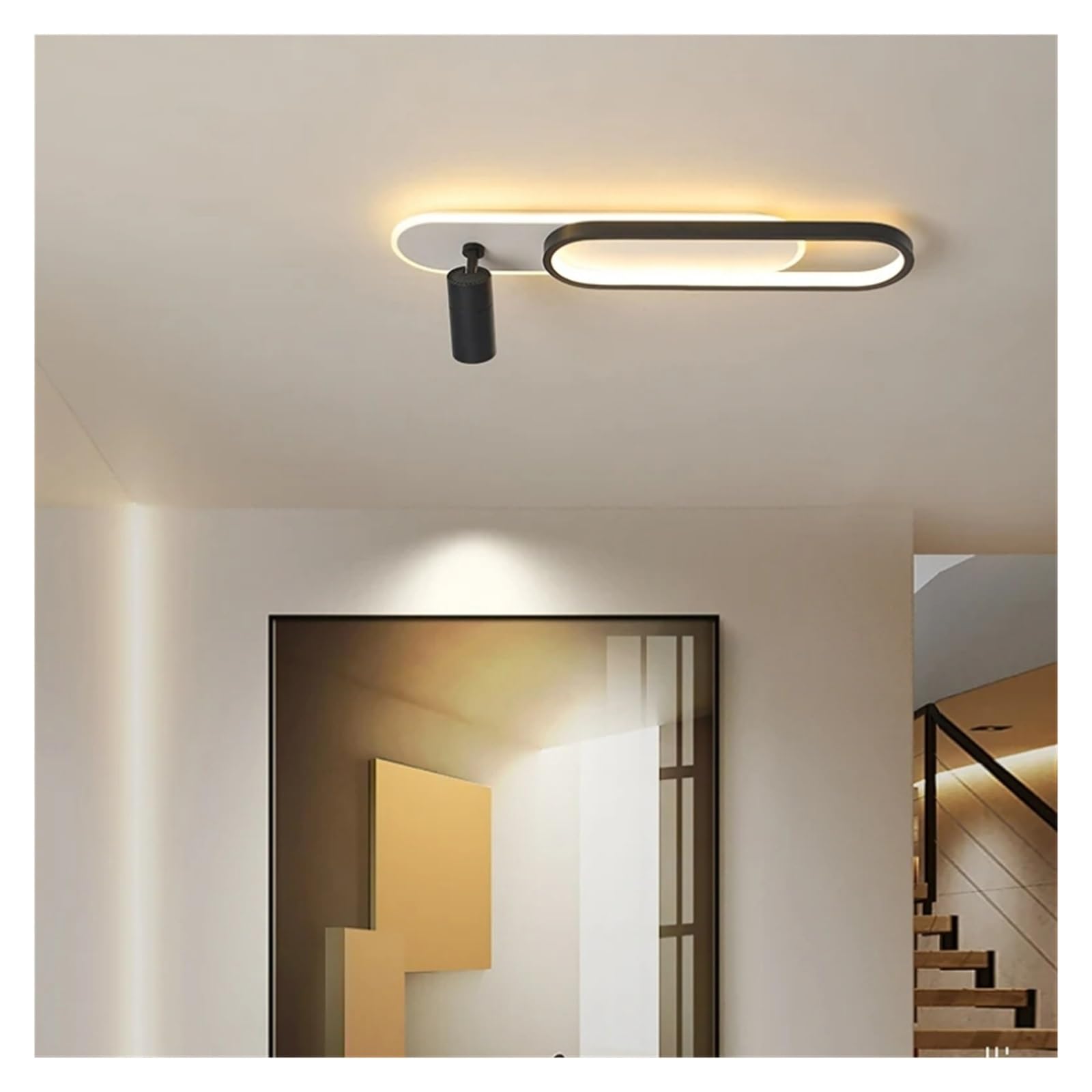 Nowoczesna lampa sufitowa LED kompatybilna z salonem, sypialnią, korytarzem, prosty pasek, dekoracja ganku, balkonu, reflektorów, żyrandol-czarny-60 cm