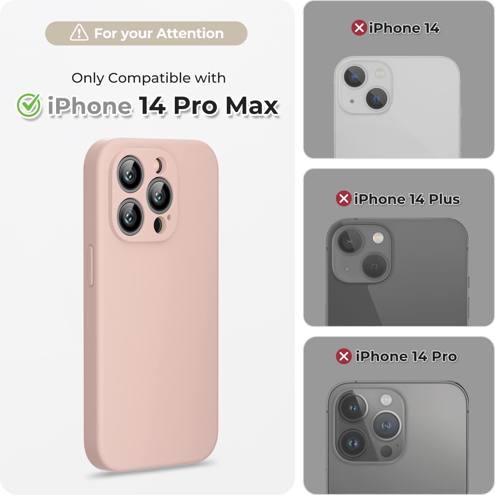 GOODVISH 3 in 1 Cover per iPhone 14 Pro Max Silicone per 6,7", con 2 Pezzi Pellicola Protettiva, iPhone 14 Pro Max Custodia per Cellulare Antiurto Resistente 360° Protezione, Rosa Sabbia
