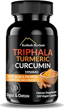 Triphala Turmeric Curcumin 1950MG with Black Pepper, 100 Vegan Capsules, Digestive System Health, Dietary Supplement