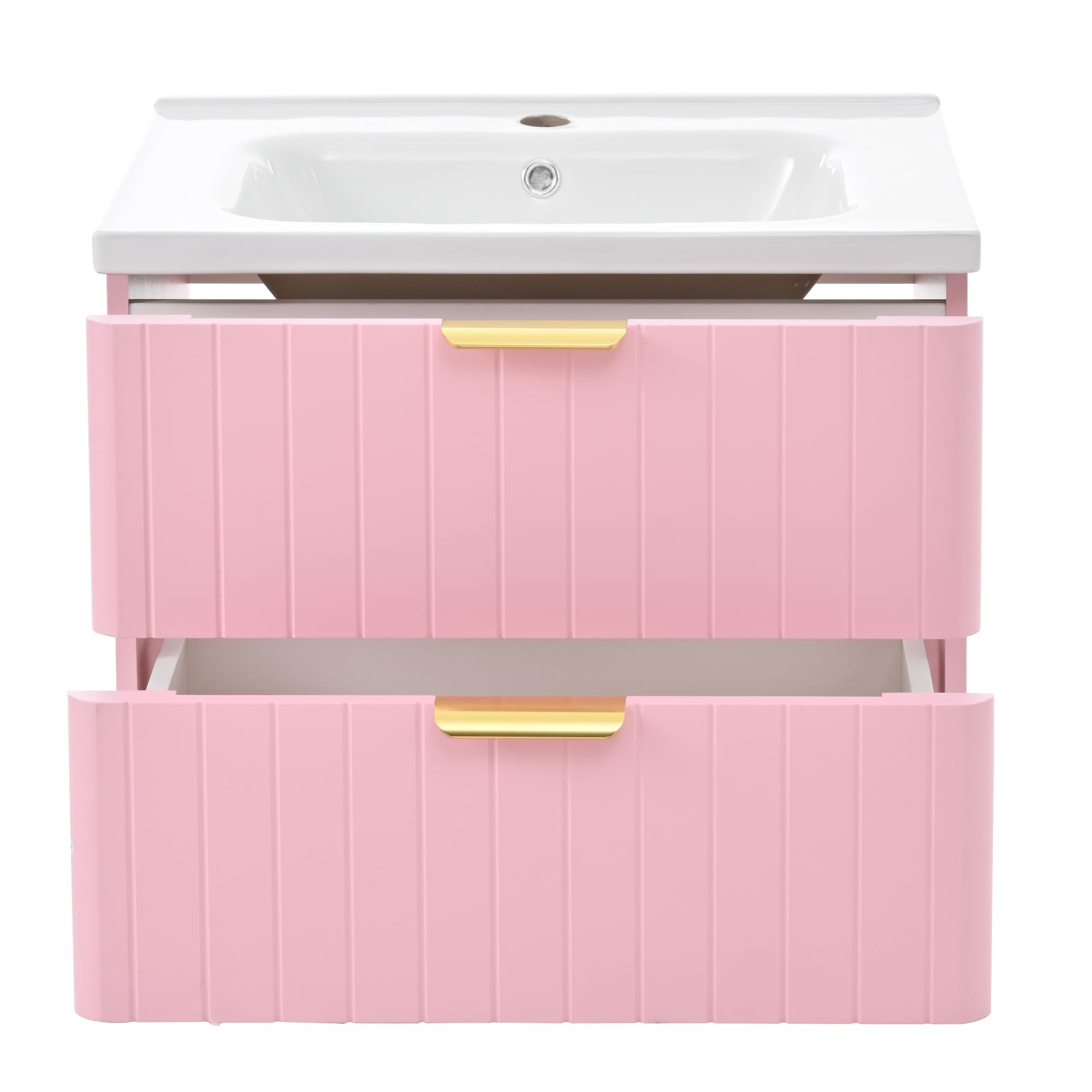 Armario colgante para lavabo individual, 50 x 60 cm, con lavabo, doble almacenamiento, tablero DM resistente a la humedad, color rosa y blanco