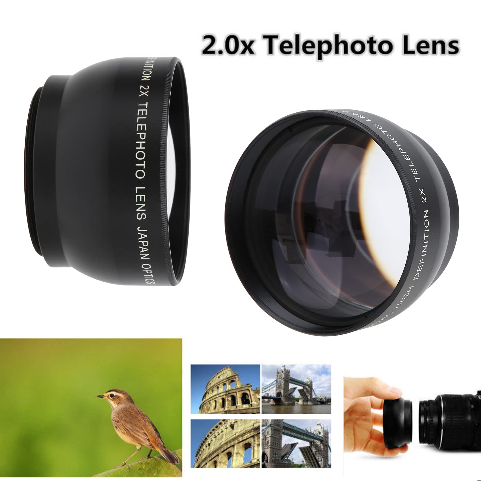 Amazon | 49MM 2X倍率望遠レンズ、HDテレコンバーター、望遠レンズ