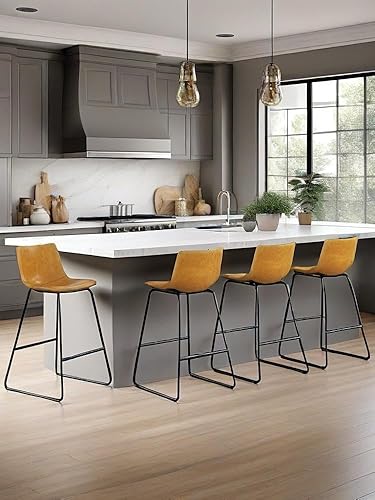 YaFiti Juego de 2 taburetes de bar de 24 pulgadas, modernos taburetes de bar de altura de barra, taburetes de bar de cuero sintético con respaldo y