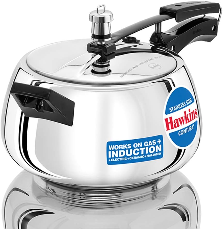 Hawkins 5 Litre Contura Pressure Cooker, Stainless Steel Inner Lid Cooker, Induction Cooker, Silver (SSC50)