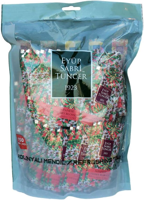 Eyüp Sabri Tuncer Cologne Handkerchief Japanese Cherry Blossom 150 Pcs Doypack Bag (5x10) Small