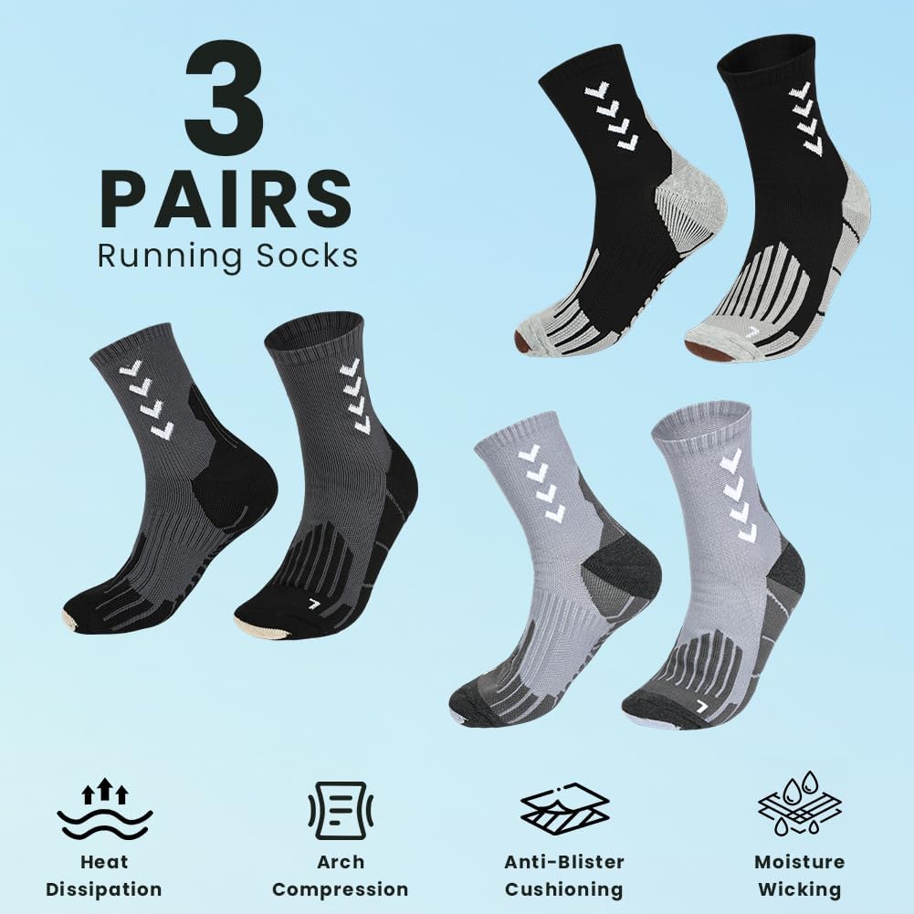 OFFCUP Running Socks Men Women 3 Pairs High Sports Socks with Padding Running Socks for Cors Trekking Gym Soft Breathable and Anti-Blisters Arch Support Insole 39-47 image 4