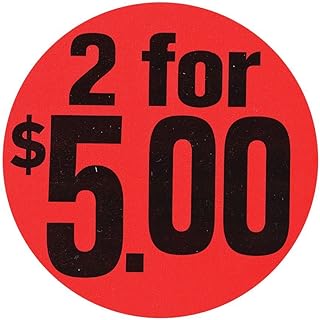 Price Labels 2 for $5.00 Labels Red Black Imprint - 1 1/2 Dia 1000 Per Roll