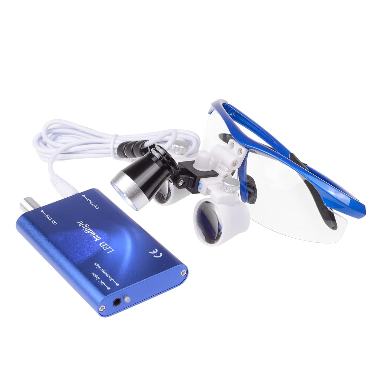 High Quality Colorful Surgical Binocular Loupes Optical Glass Loupe 3.5X420mm with LED Head Light Lamp (Blue)