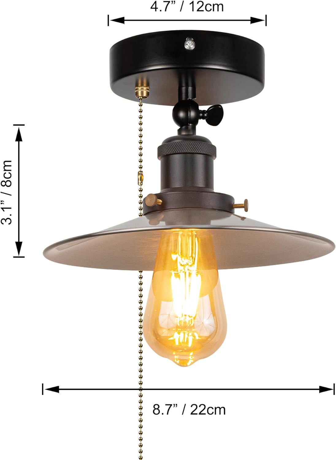 RV Ultrathin Shape Wall Light Zipper Switch 12V Adjustable Light Brushed Nickel RV Hallway Interior Light Fixtures, E26 E27 Industrial Semi Flush Mount Decorative Ceiling for RV Camper