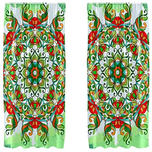 Cortinas de microfibra de alta densidad con un sofisticado diseño de mandala verde 2