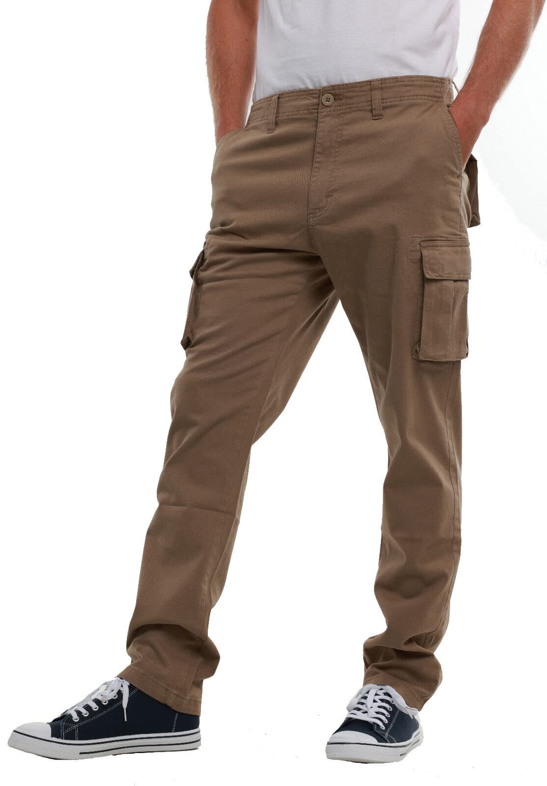 Mig - Mud Ice Gravel Men's Khaki Stretch Cargo Chino Trousers - Cotton Elasticated Cargo Pants, Regular Slim Fit Work Casual Chinos (, 32W / 31L)
