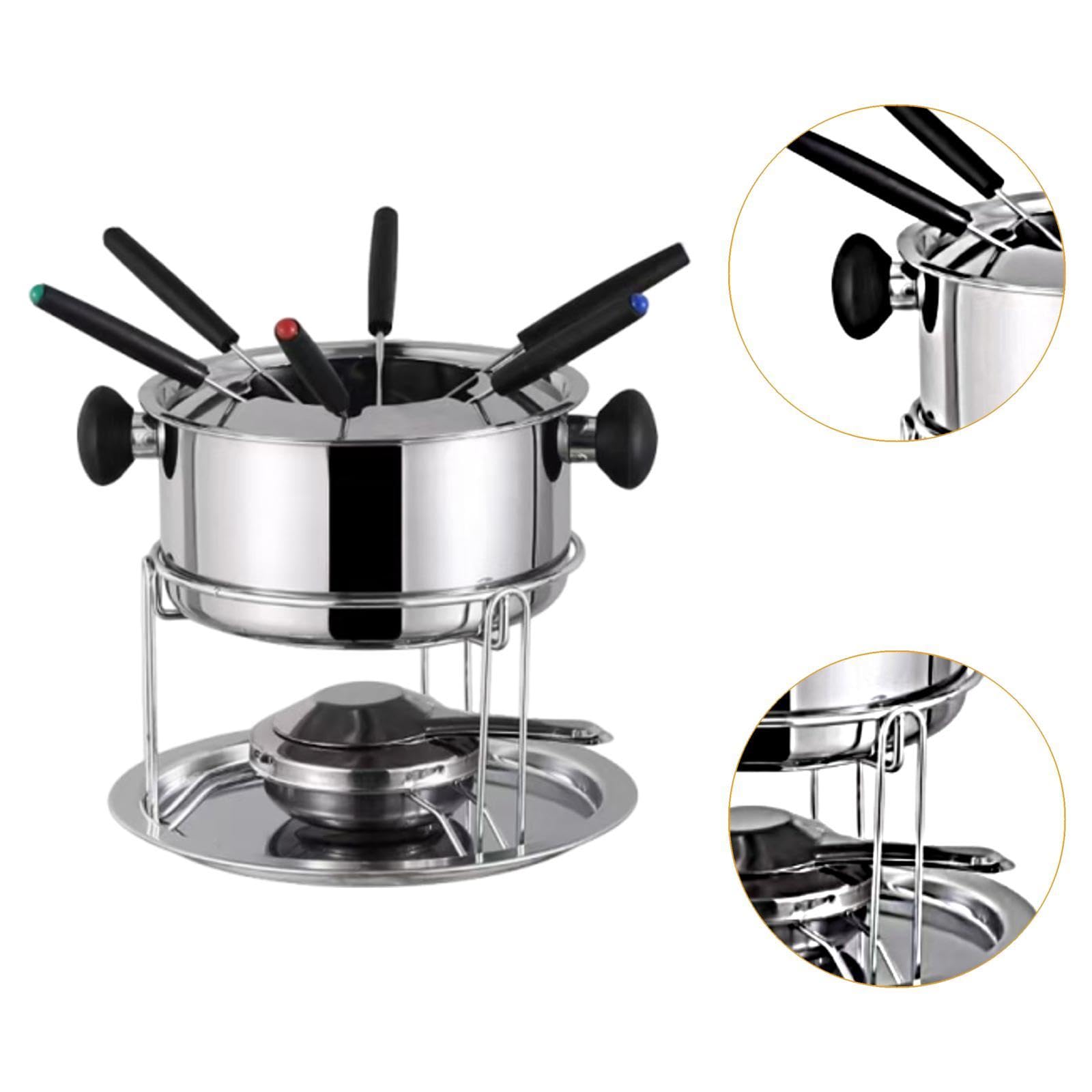 F Fityle Caquelon à fondue au chocolat avec fourchettes, chauffe-beurre portable en acier inoxydable, idéal pour fondre le chocolat lors d'un anniversaire,