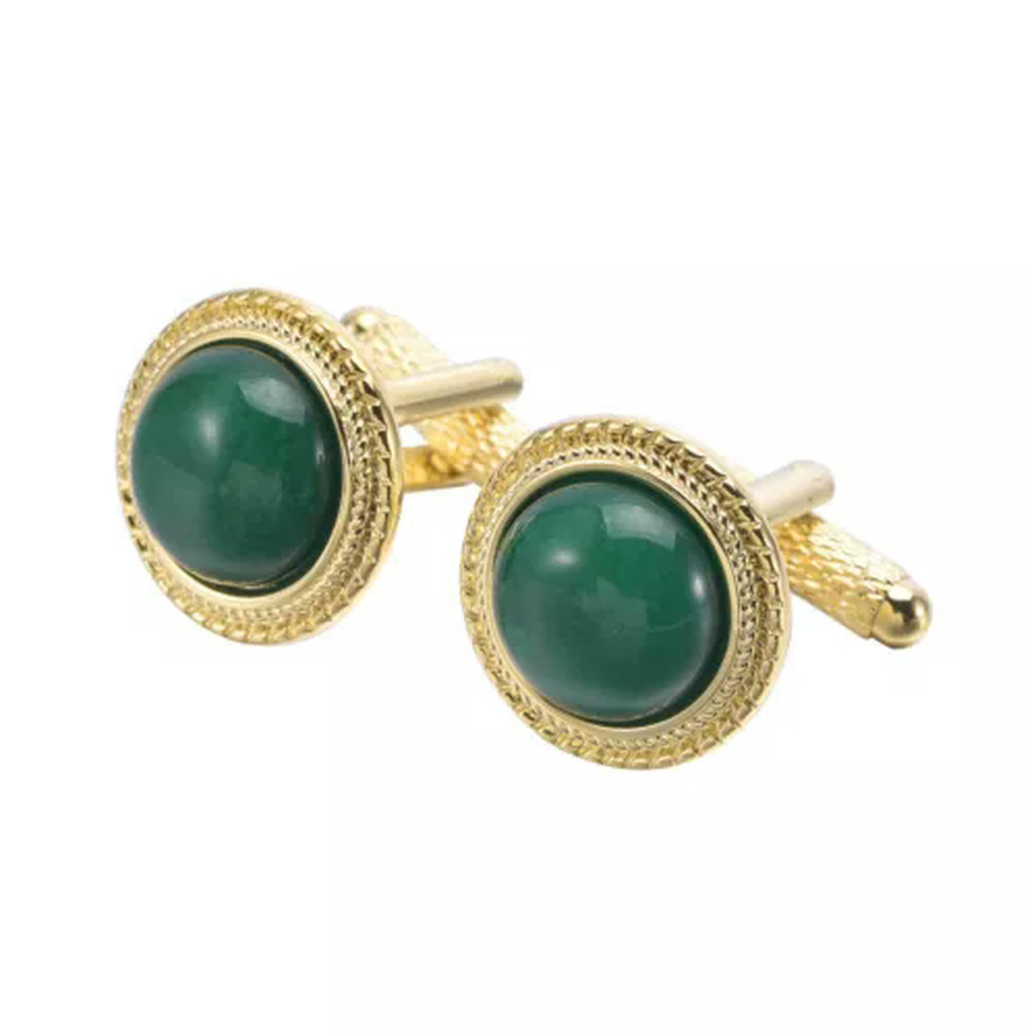 YCTTKDD 1 Paar Herren- und Damen-Manschettenknöpfe mit grünem Chalcedon-änder und Hemd-Set aus K-Goldbogen, rotem Sandstein und Kupfermaterial