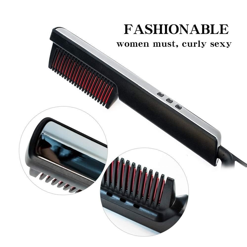 Prostownica do włosów Grzebień do brody Grzebień do włosów z powłoką antypoślizgową LCD Prostownica do włosów dla mężczyzn i kobiet Ceramic Roll Hot Comb Prostownica 360 stopni obrotowy