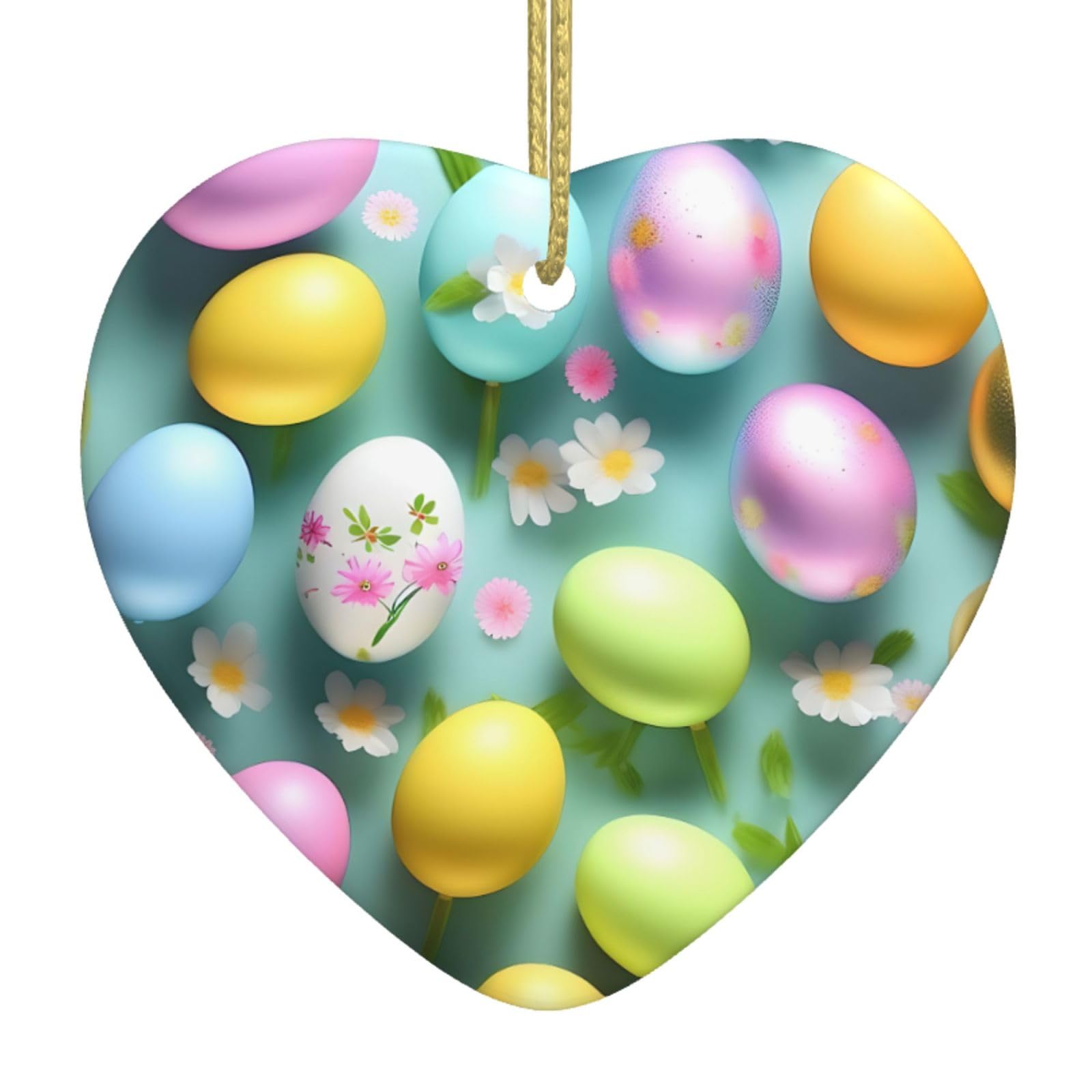 Nbtghga White Happy Easter Holiday Print Christmas Ornaments, Ceramic Hanging Ornament, Xmas Tree Decoration, Holiday Home Decor