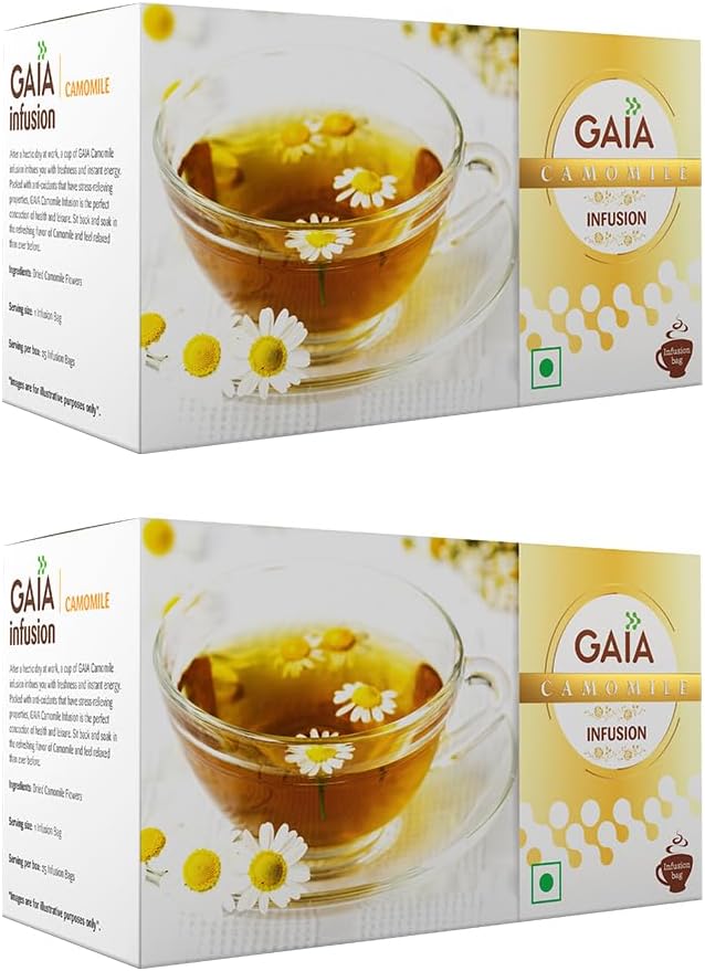 Chamomile Green Teabox (Pack of 2) for Stress Relief and Sound Sleep| Infused with 100% Whole Leaf & Natural Chamomile Flowers in 25 Convenient Tea Bags in Each Box